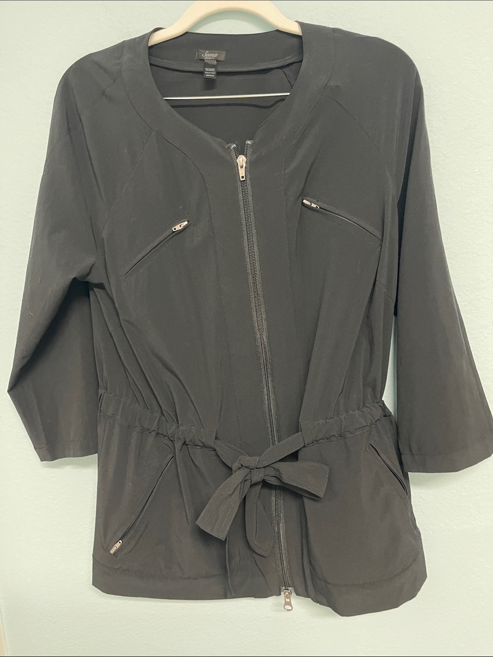 Soma Black Drawstring-Waist Zip Utility Jacket